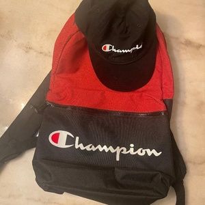 Champion backpack & hat in great condition.